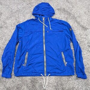 Polo Ralph Lauren Jacket Mens Large Blue Full Zip Hooded Windbreaker Preppy Logo